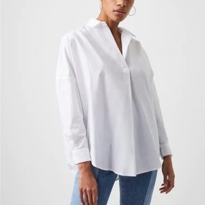 FRENCH CONNECTION White Poplin Rhodes Top - MEDIUM